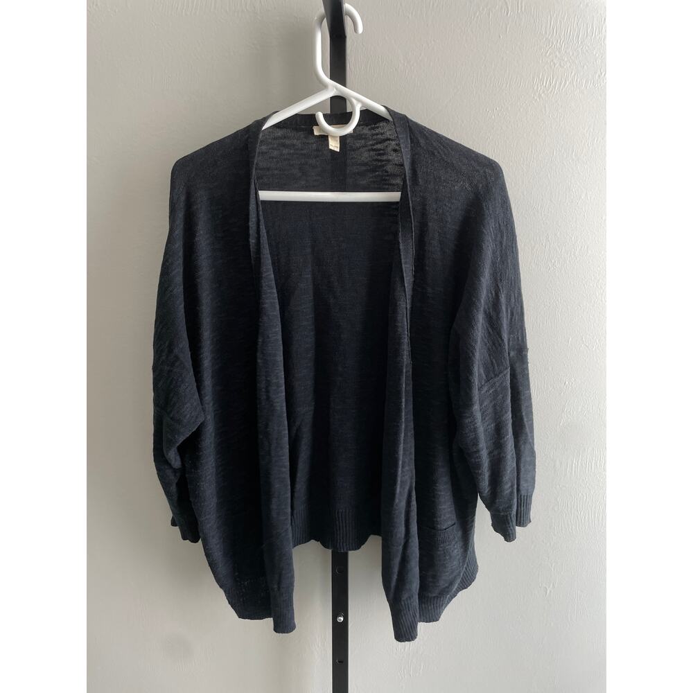 Eileen Fisher Organic Linen Cotton Open Cardigan Grey Lagenlook Drop Shoulders